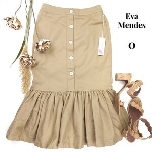 New Beige Tan Button Front Flutter Bottom Skirt Sz 0